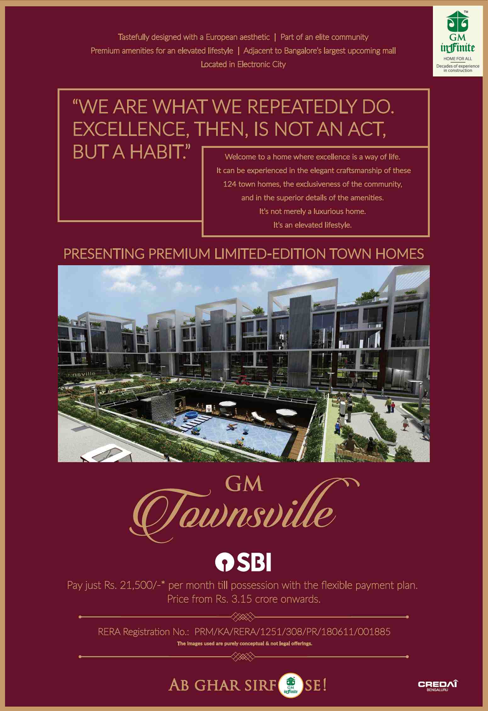 Pay just Rs 21500 per month till possession with flexible payment plan at GM Townsville in Bangalore